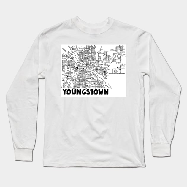 Youngstown Ohio Map Long Sleeve T-Shirt by fiberandgloss